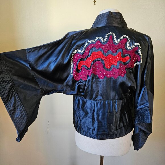 Japanese Style Vintage Satin Chenille Embroidered Kimono Sleeves Costume Top S/M - Picture 8 of 8
